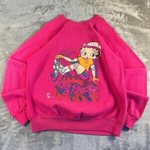 Vintage Betty Boop Crewneck Sweatshirt Womens Pink Graphic Cartoon Pullover